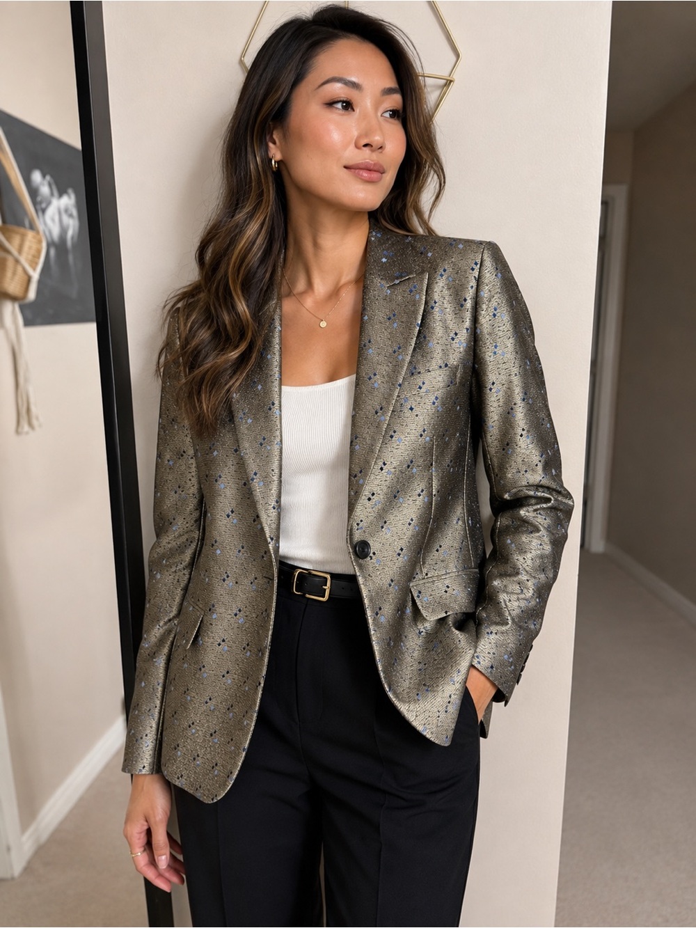 Reiss Olive Metallic Blazer with Blue Speckle